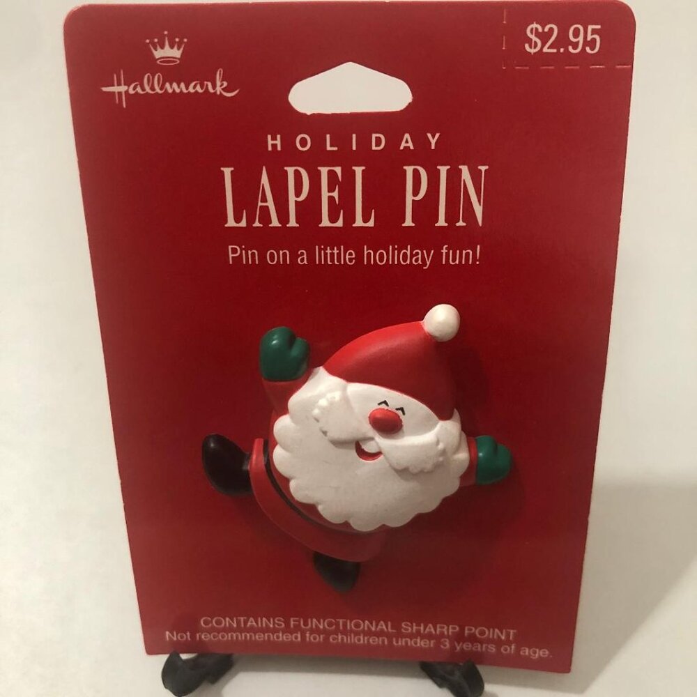 New Vintage Hallmark Santa Claus Jumping Holiday Christmas Lapel Pin Brooch ID-1